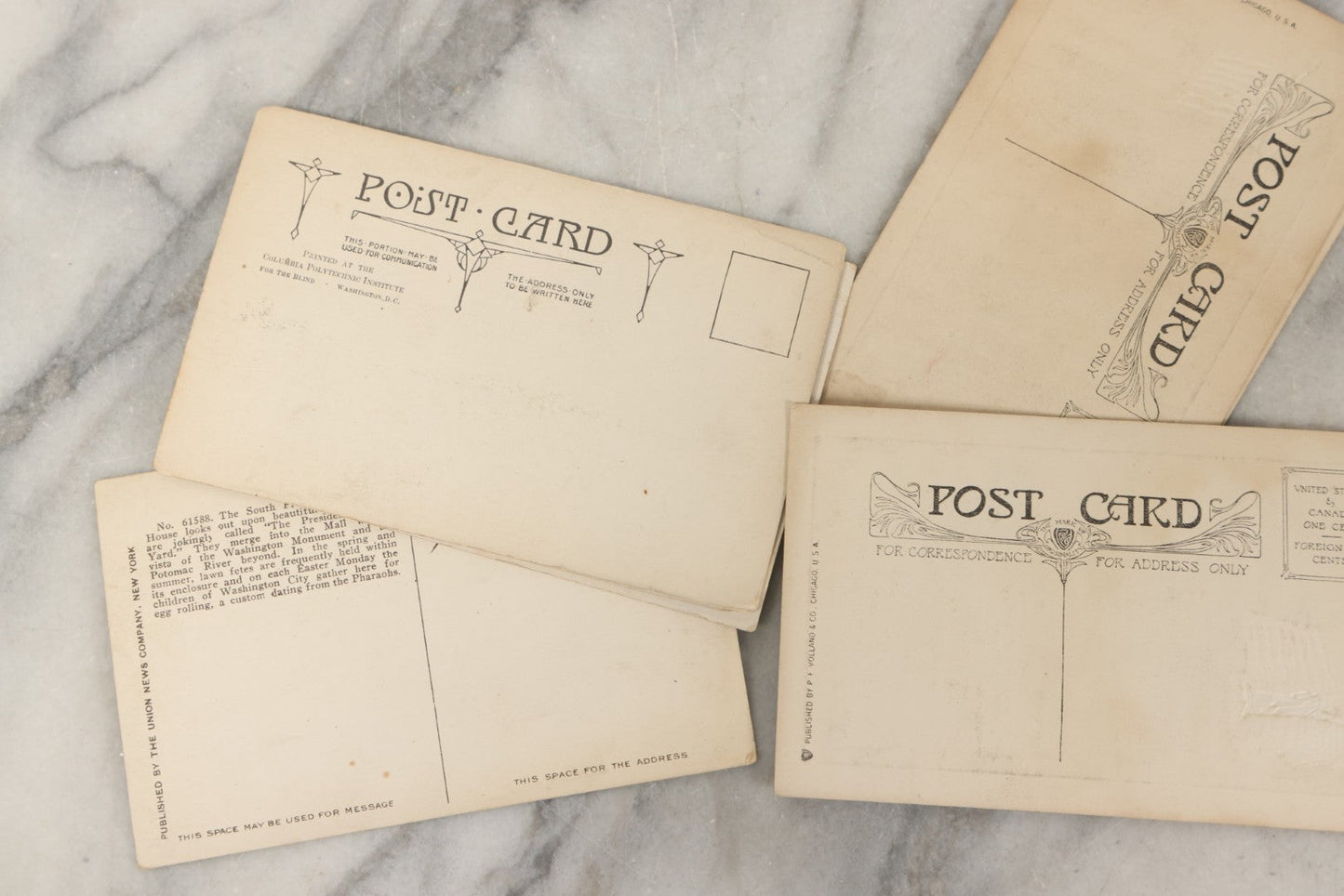 Lot 246 - Grouping Of Seven Antique And Vintage Patriotic Postcards, Including Three Copies Of "America" Poem By James Whitcomb Riley With Gilt Embossed Statue Of Liberty, Copyright 1907, Published By P.F. Volland & Co., Chicago, USA.