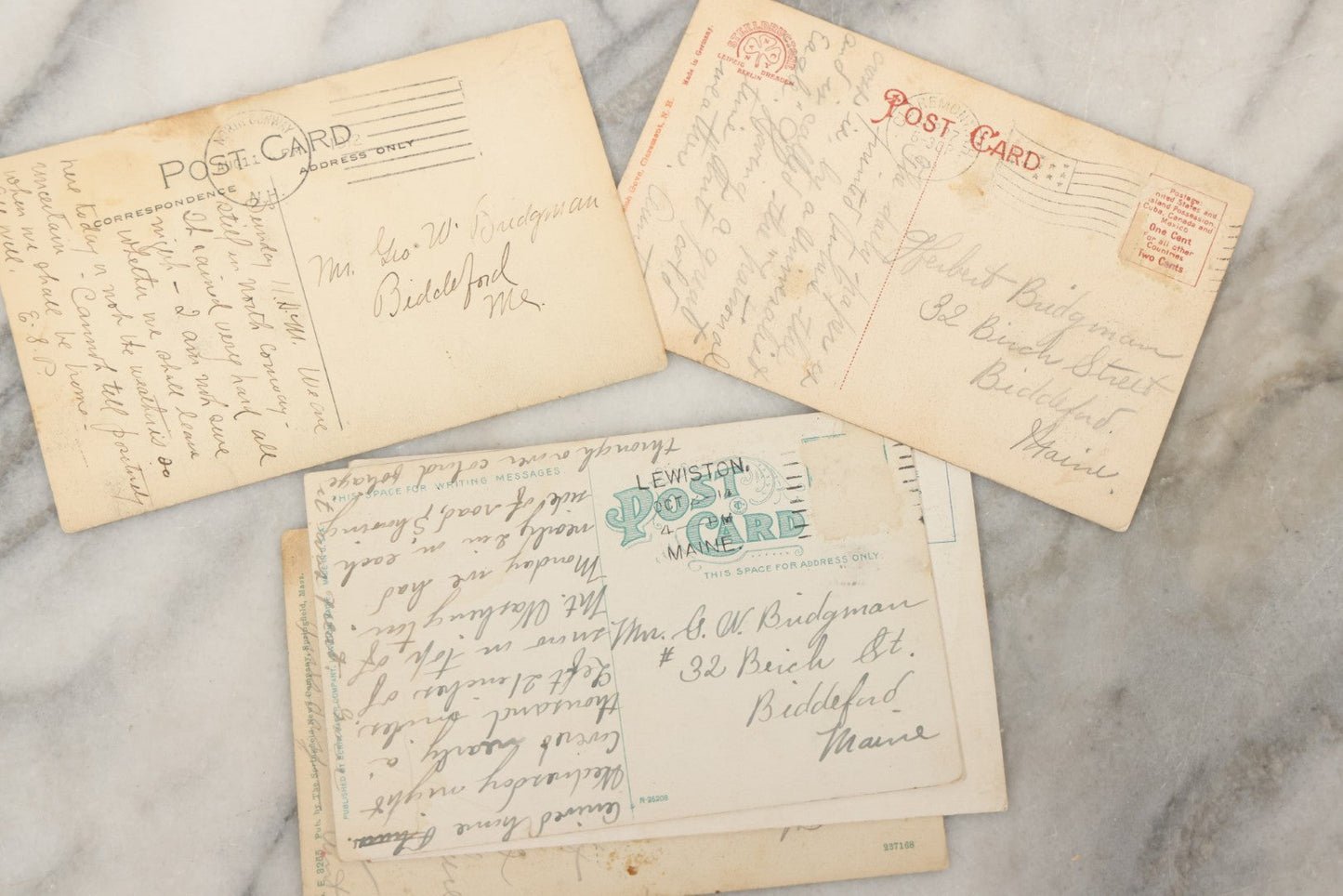 Lot 247 - Grouping Of Five Antique New Hampshire Postcards, Four Addressed To Members Of The Bridgman Family In Biddeford, Maine