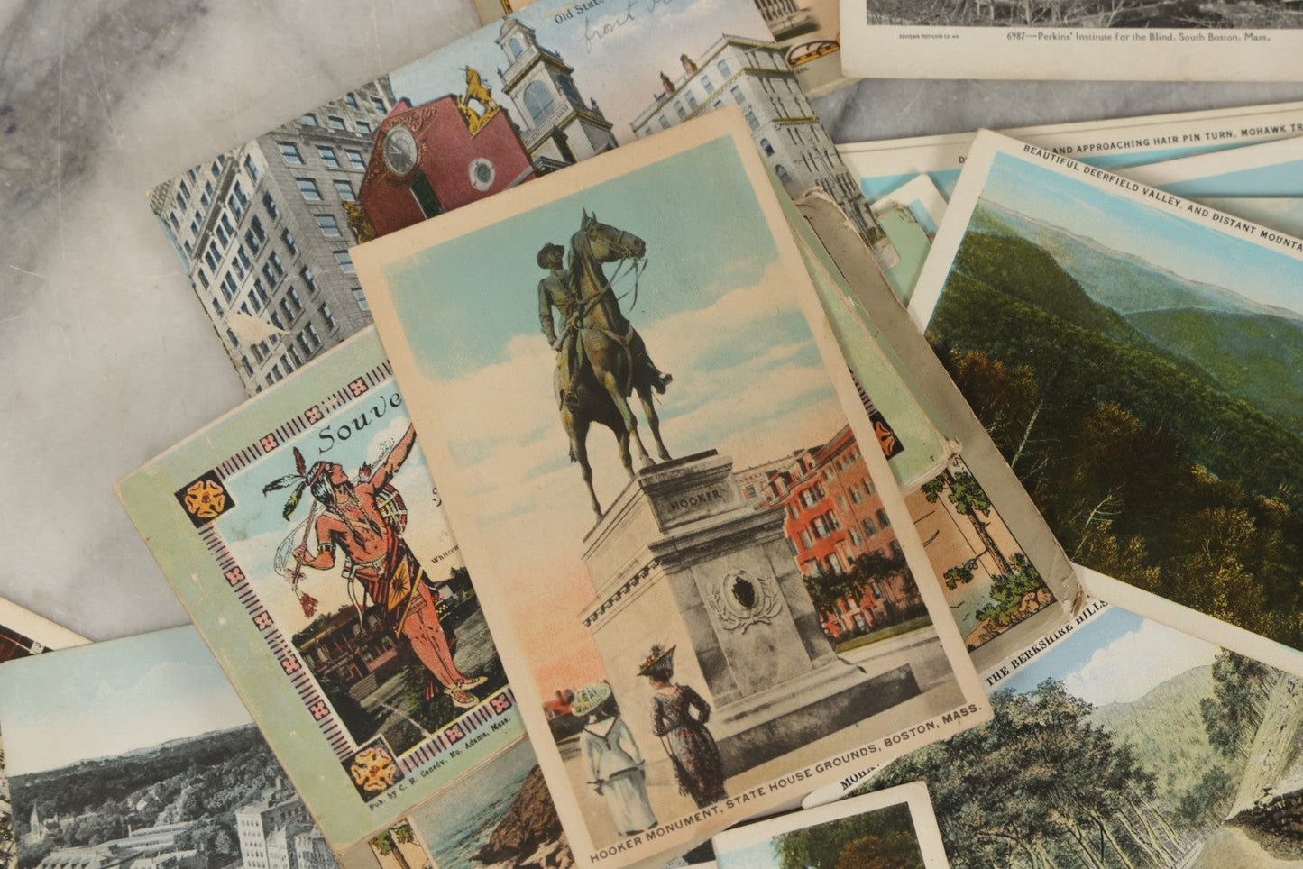 Lot 249 - Grouping Of Antique Souvenir Folders Of Mohawk Trail, Massachusetts, Springfield, Massachusetts, Gloucester, Massachusetts, And 34 Antique Postcards Of Massachusetts And Boston Buildings And Views