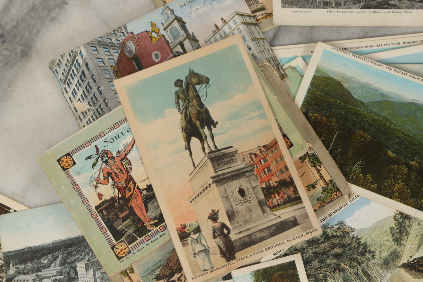 Lot 249 - Grouping Of Antique Souvenir Folders Of Mohawk Trail, Massachusetts, Springfield, Massachusetts, Gloucester, Massachusetts, And 34 Antique Postcards Of Massachusetts And Boston Buildings And Views