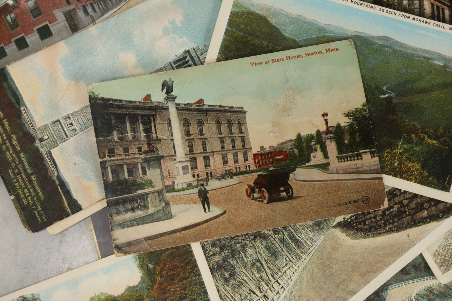 Lot 249 - Grouping Of Antique Souvenir Folders Of Mohawk Trail, Massachusetts, Springfield, Massachusetts, Gloucester, Massachusetts, And 34 Antique Postcards Of Massachusetts And Boston Buildings And Views
