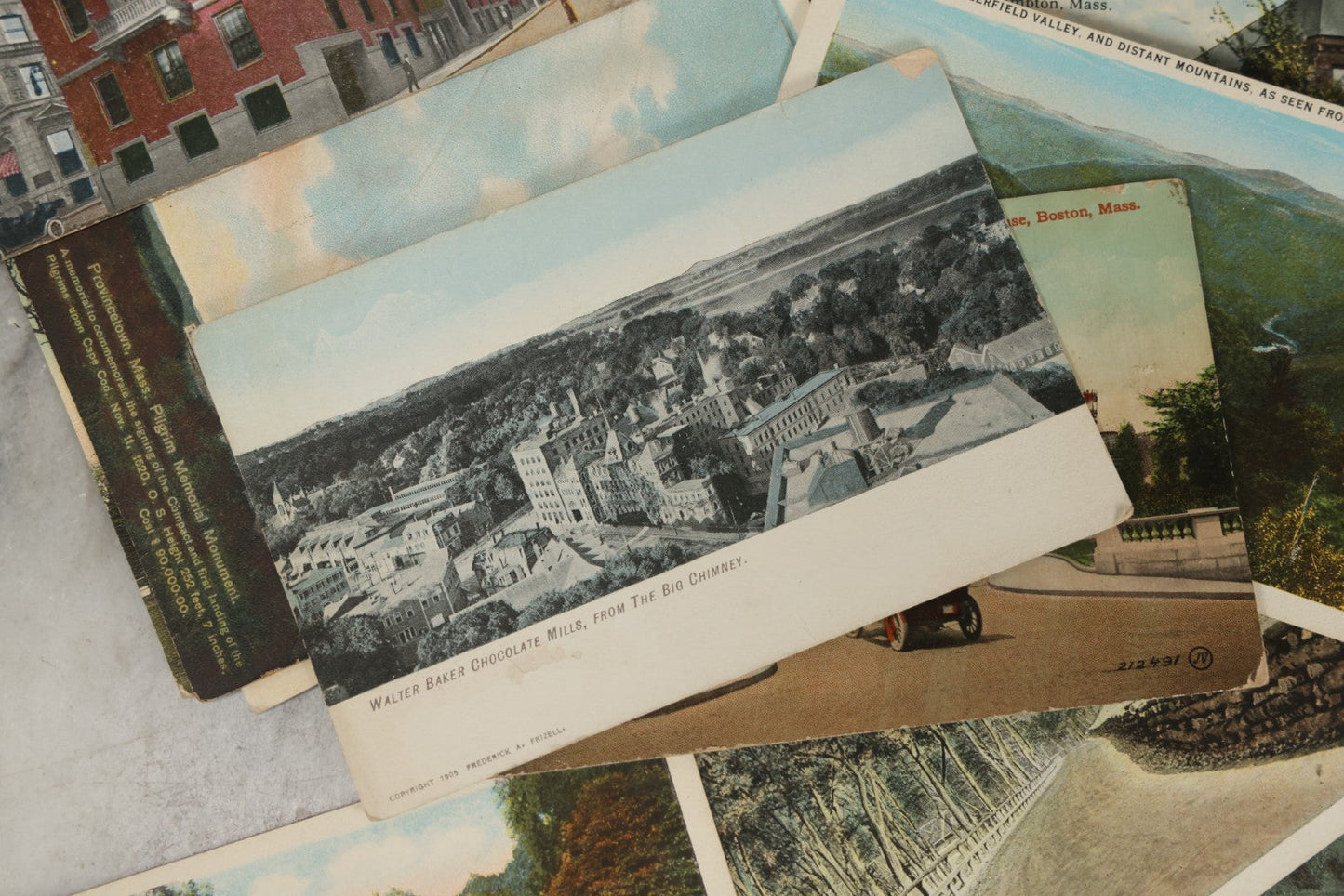 Lot 249 - Grouping Of Antique Souvenir Folders Of Mohawk Trail, Massachusetts, Springfield, Massachusetts, Gloucester, Massachusetts, And 34 Antique Postcards Of Massachusetts And Boston Buildings And Views