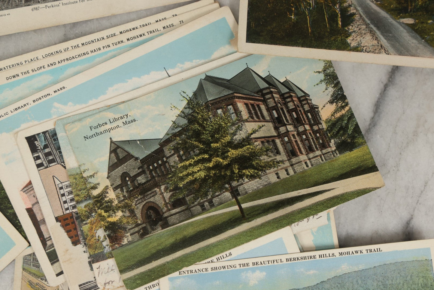 Lot 249 - Grouping Of Antique Souvenir Folders Of Mohawk Trail, Massachusetts, Springfield, Massachusetts, Gloucester, Massachusetts, And 34 Antique Postcards Of Massachusetts And Boston Buildings And Views