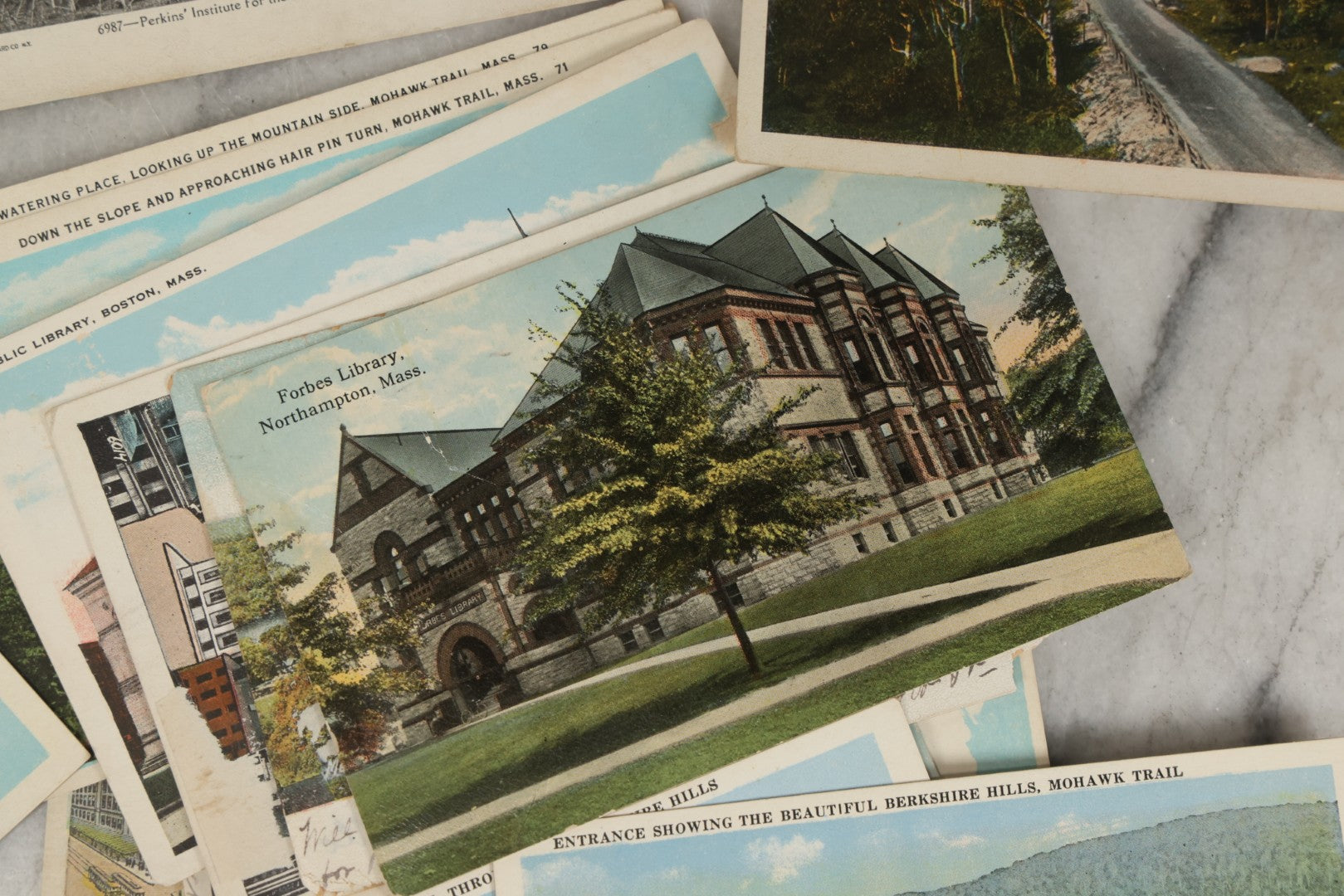Lot 249 - Grouping Of Antique Souvenir Folders Of Mohawk Trail, Massachusetts, Springfield, Massachusetts, Gloucester, Massachusetts, And 34 Antique Postcards Of Massachusetts And Boston Buildings And Views