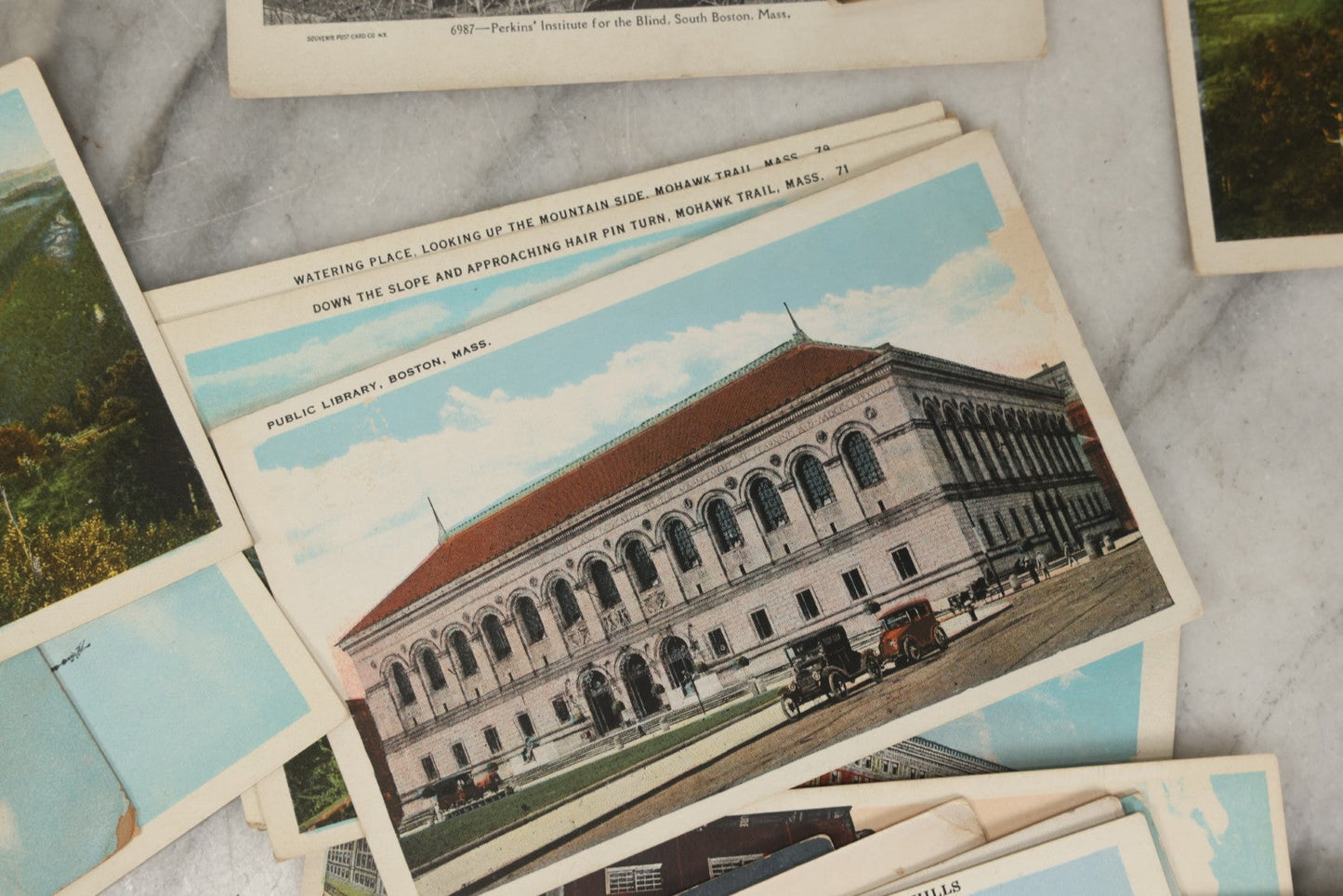 Lot 249 - Grouping Of Antique Souvenir Folders Of Mohawk Trail, Massachusetts, Springfield, Massachusetts, Gloucester, Massachusetts, And 34 Antique Postcards Of Massachusetts And Boston Buildings And Views