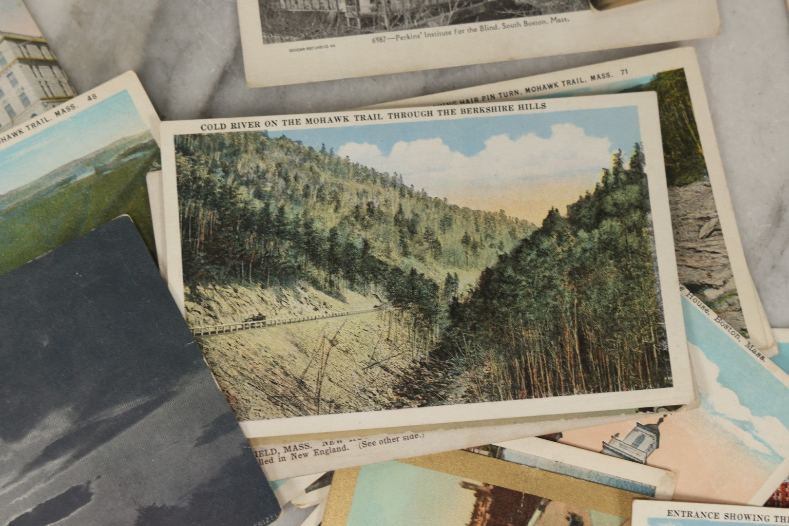 Lot 249 - Grouping Of Antique Souvenir Folders Of Mohawk Trail, Massachusetts, Springfield, Massachusetts, Gloucester, Massachusetts, And 34 Antique Postcards Of Massachusetts And Boston Buildings And Views