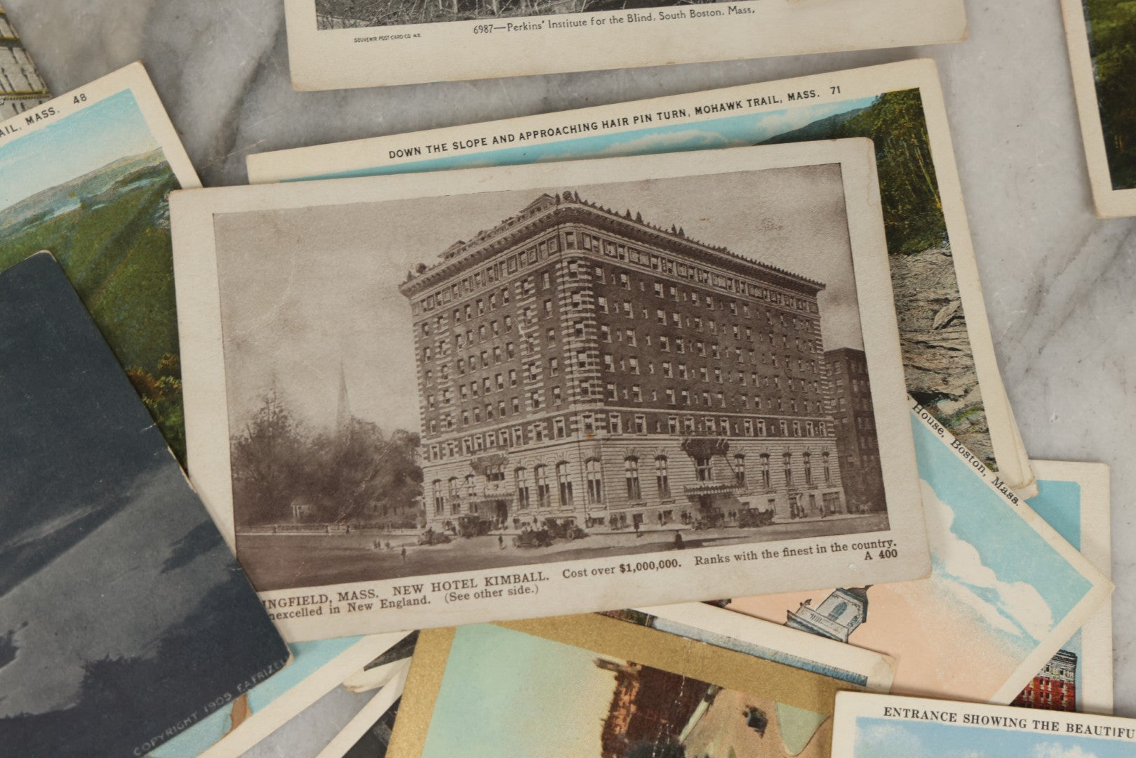 Lot 249 - Grouping Of Antique Souvenir Folders Of Mohawk Trail, Massachusetts, Springfield, Massachusetts, Gloucester, Massachusetts, And 34 Antique Postcards Of Massachusetts And Boston Buildings And Views