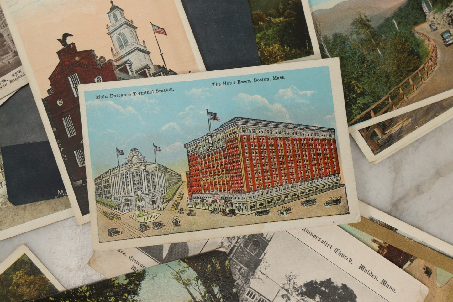 Lot 249 - Grouping Of Antique Souvenir Folders Of Mohawk Trail, Massachusetts, Springfield, Massachusetts, Gloucester, Massachusetts, And 34 Antique Postcards Of Massachusetts And Boston Buildings And Views