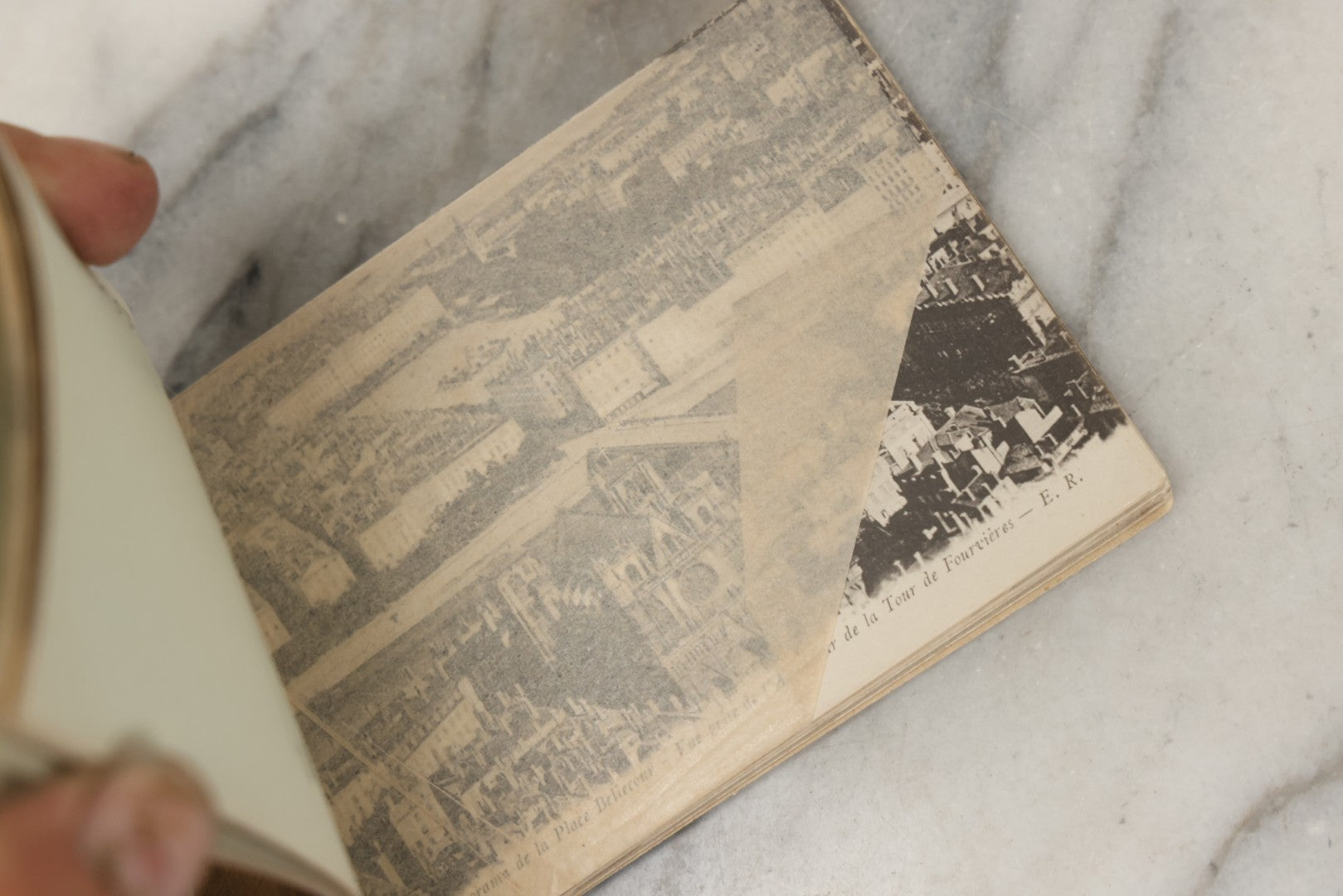 Lot 252 - Antique Souvenir Postcard Album “Album-Souvenir” With Embossed Gilt Cover Nude Woman On Globe, Containing Twenty Perforated Postcards Of Lyon, France