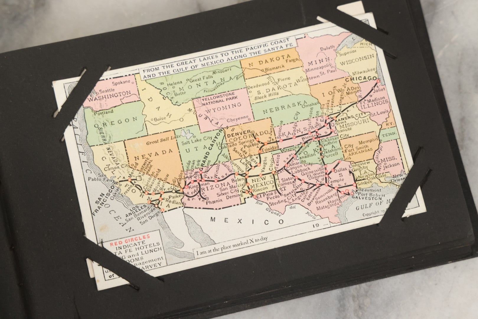 Lot 253 - Antique "Post Cards" Black Postcard Album With Gilt Title On Cover, Containing 27 Vintage Souvenir Postcards Of America