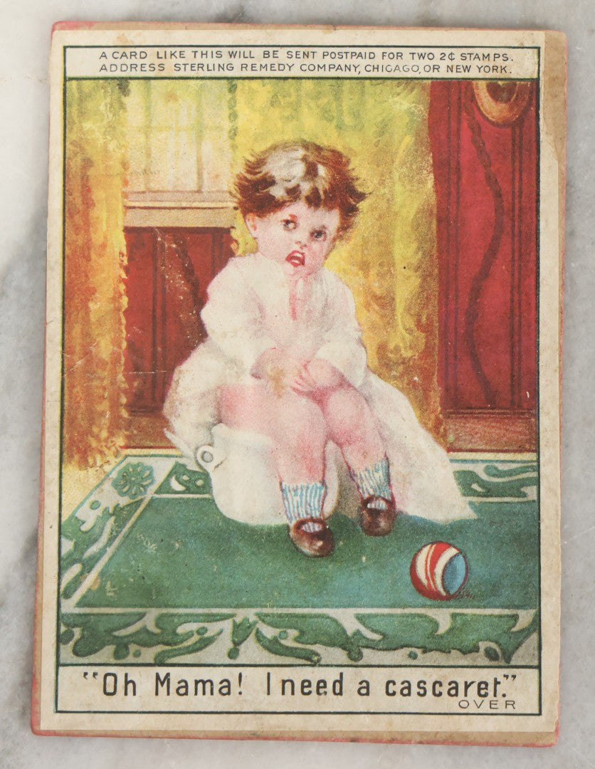 Lot 255 - Antique Cascarets Candy Cathartic Novelty Advertising Trade Card By Sterling Remedy Co., Chicago And New York, With Sand-Filled “Pooping” Window