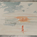Lot 260 - Vintage Watercolor Seascape With Boat And Sunset, 6" x 8"