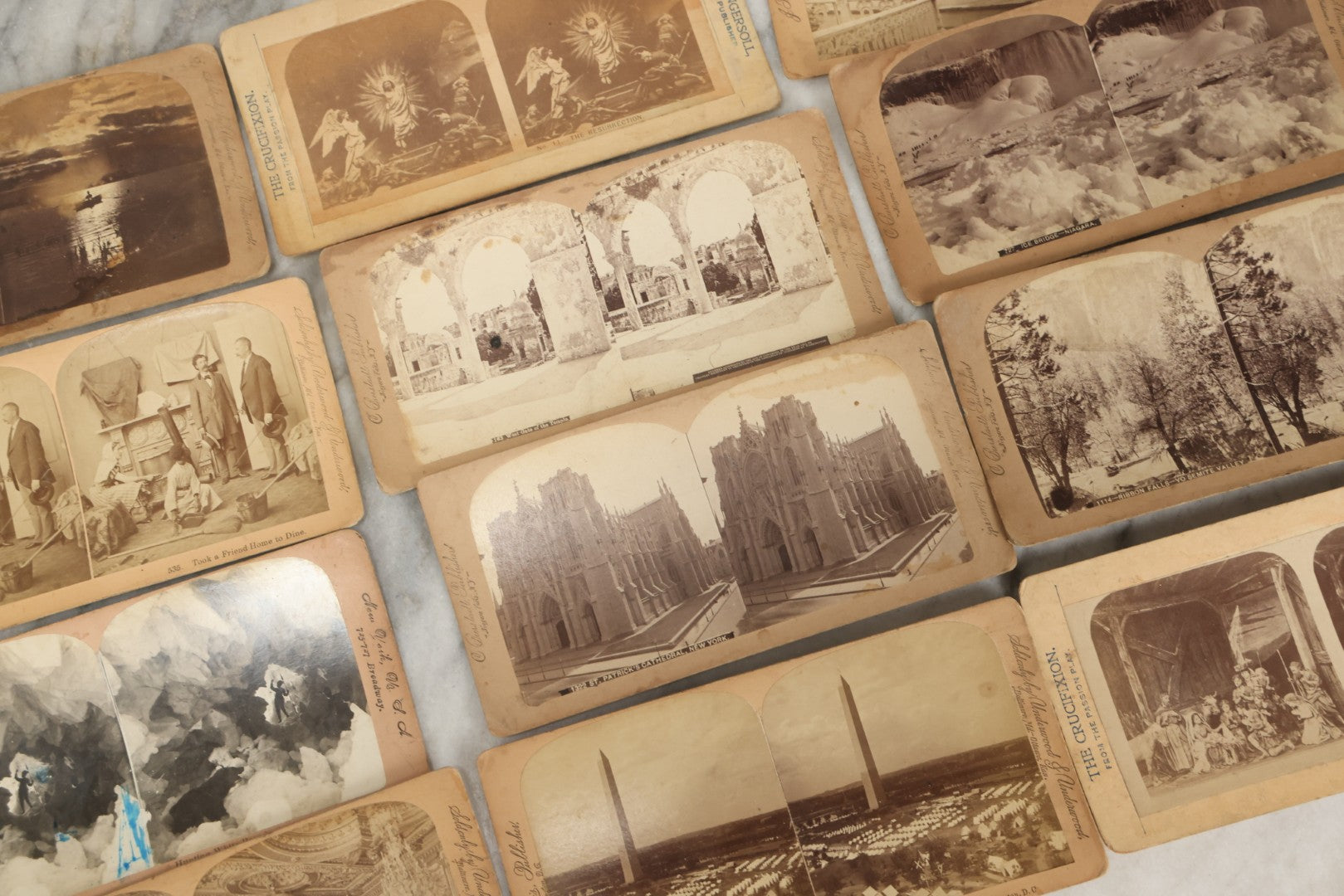 Lot 261 - Grouping Of 14 Antique Stereocards, Including "But Papa Came Home Unexpectedly" And "Took A Friend Home To Dine," World Architecture, And More