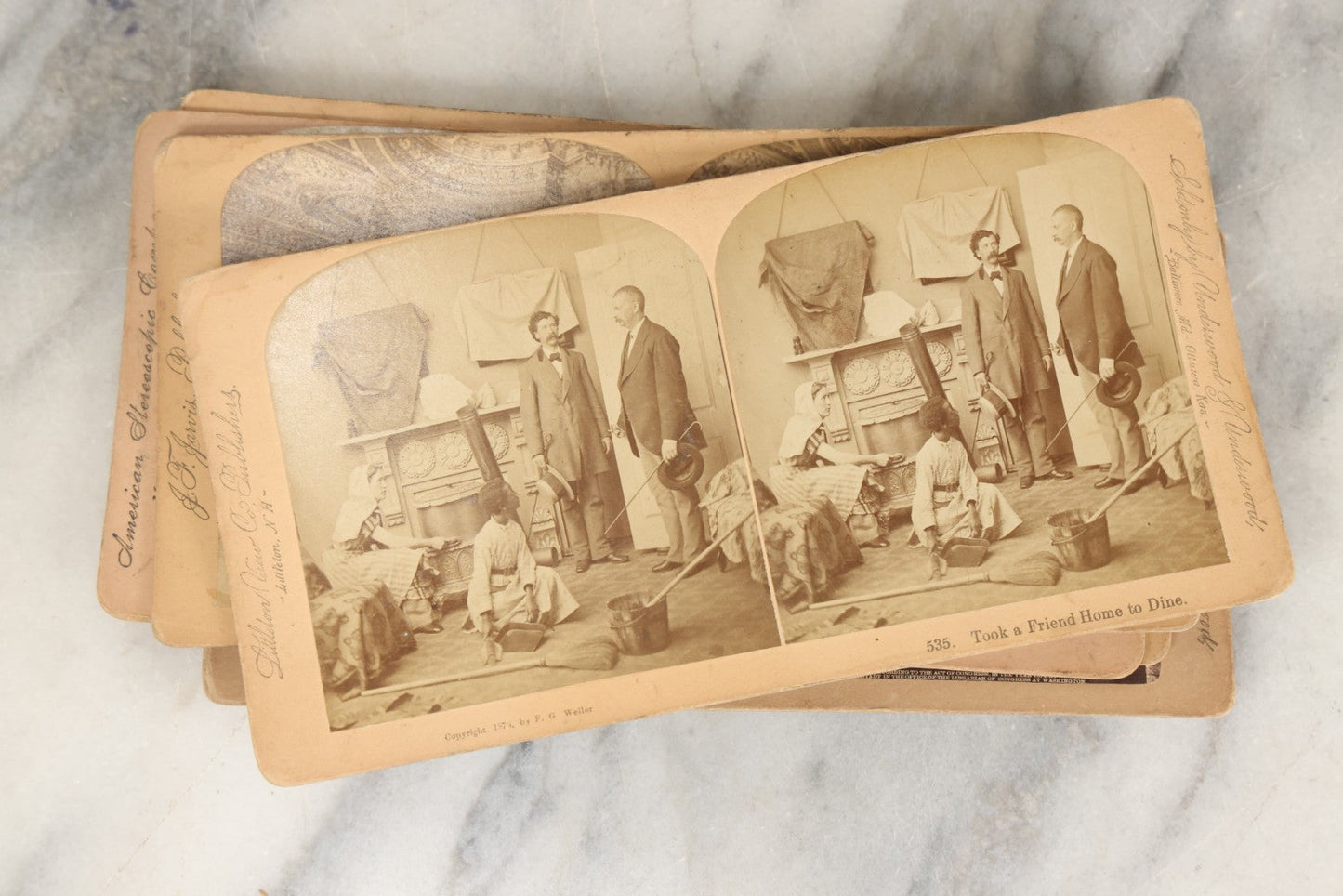 Lot 261 - Grouping Of 14 Antique Stereocards, Including "But Papa Came Home Unexpectedly" And "Took A Friend Home To Dine," World Architecture, And More