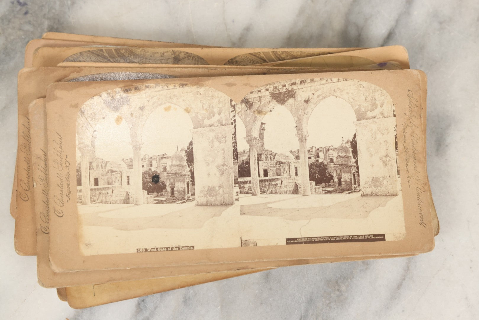 Lot 261 - Grouping Of 14 Antique Stereocards, Including "But Papa Came Home Unexpectedly" And "Took A Friend Home To Dine," World Architecture, And More