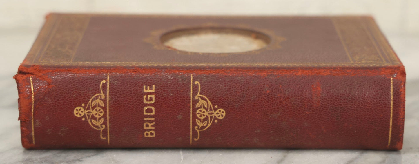 Lot 271 - Vintage Red Leather Gilt Lettered “Bridge” Book Safe Playing Cards Box With Divided Interior, Early To Mid-20th Century