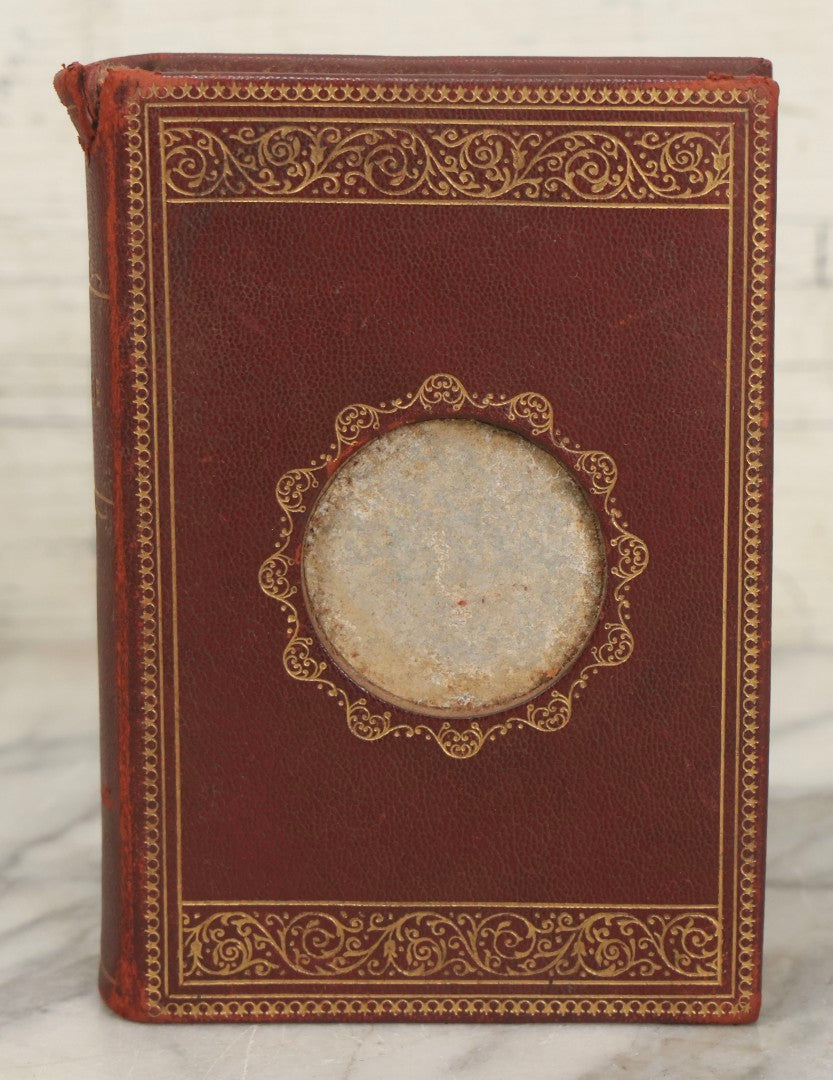 Lot 271 - Vintage Red Leather Gilt Lettered “Bridge” Book Safe Playing Cards Box With Divided Interior, Early To Mid-20th Century