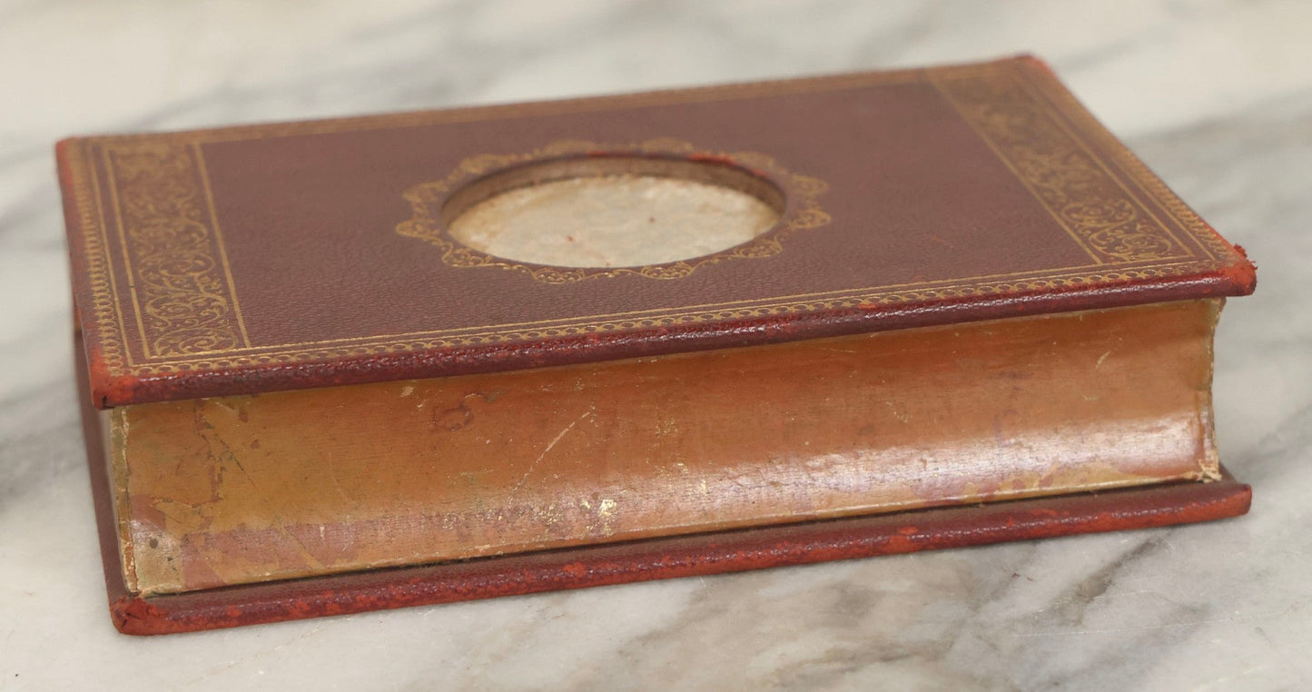 Lot 271 - Vintage Red Leather Gilt Lettered “Bridge” Book Safe Playing Cards Box With Divided Interior, Early To Mid-20th Century