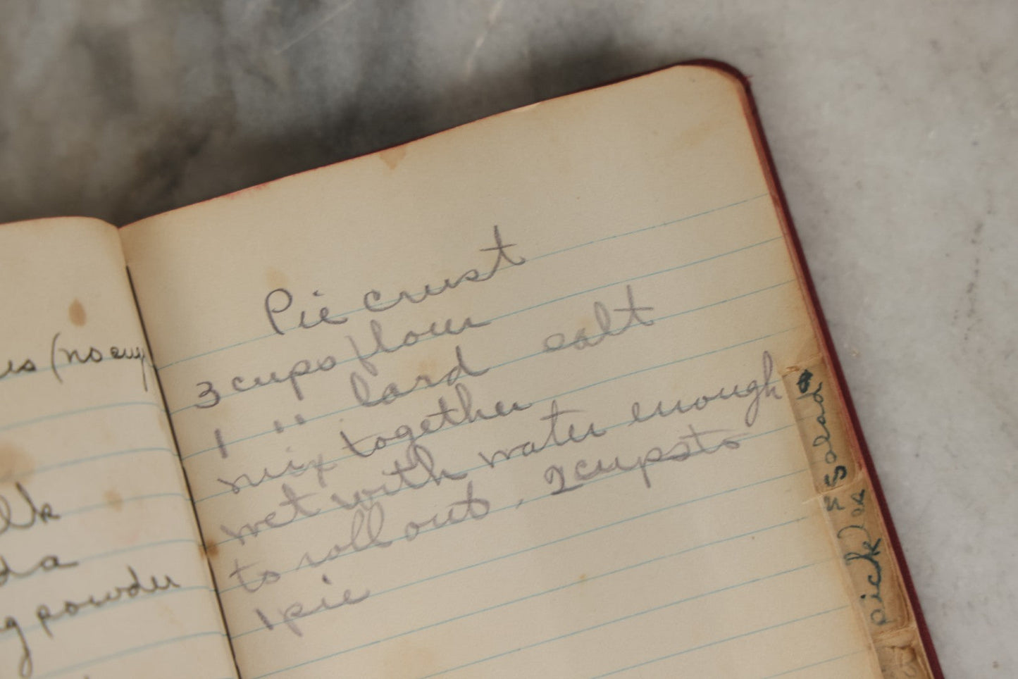 Lot 275 - Vintage Handwritten And Compiled Recipe Book With Red Plastic Binding And Hand-Cut Tabbed Pages, Containing 30+ Recipes