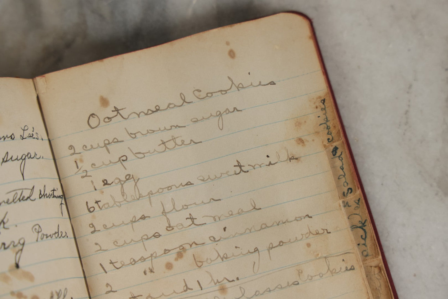 Lot 275 - Vintage Handwritten And Compiled Recipe Book With Red Plastic Binding And Hand-Cut Tabbed Pages, Containing 30+ Recipes