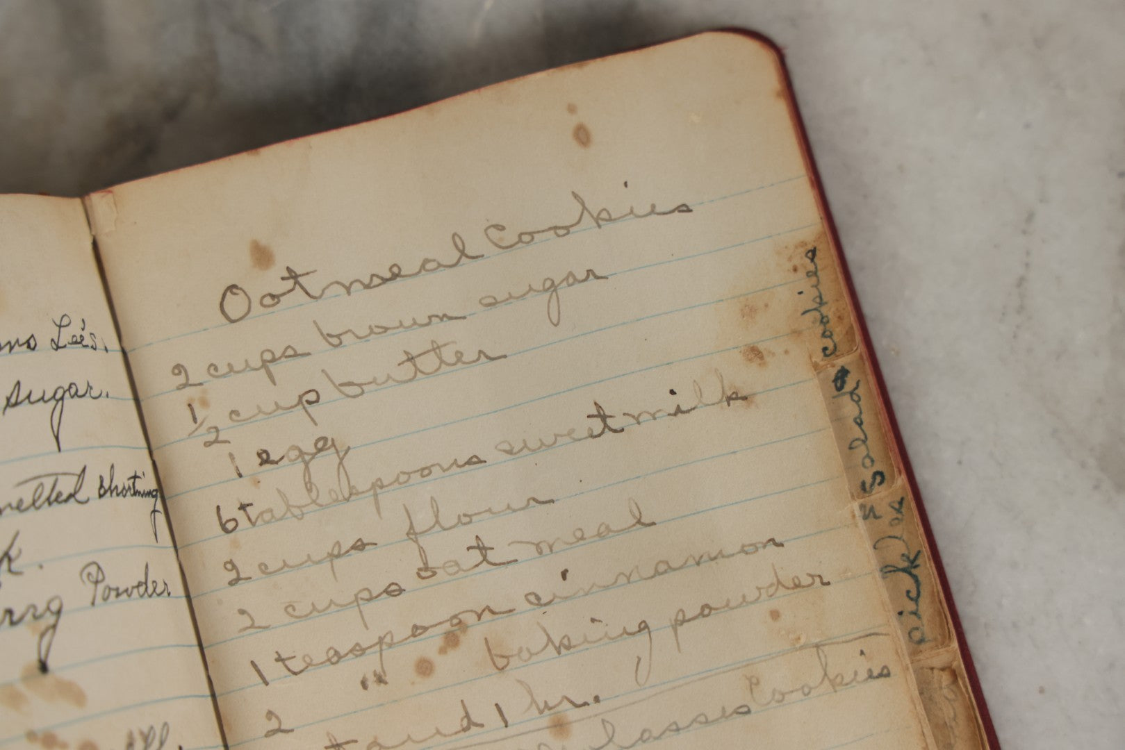 Lot 275 - Vintage Handwritten And Compiled Recipe Book With Red Plastic Binding And Hand-Cut Tabbed Pages, Containing 30+ Recipes