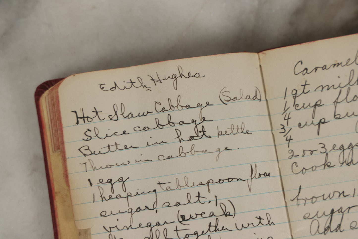 Lot 275 - Vintage Handwritten And Compiled Recipe Book With Red Plastic Binding And Hand-Cut Tabbed Pages, Containing 30+ Recipes