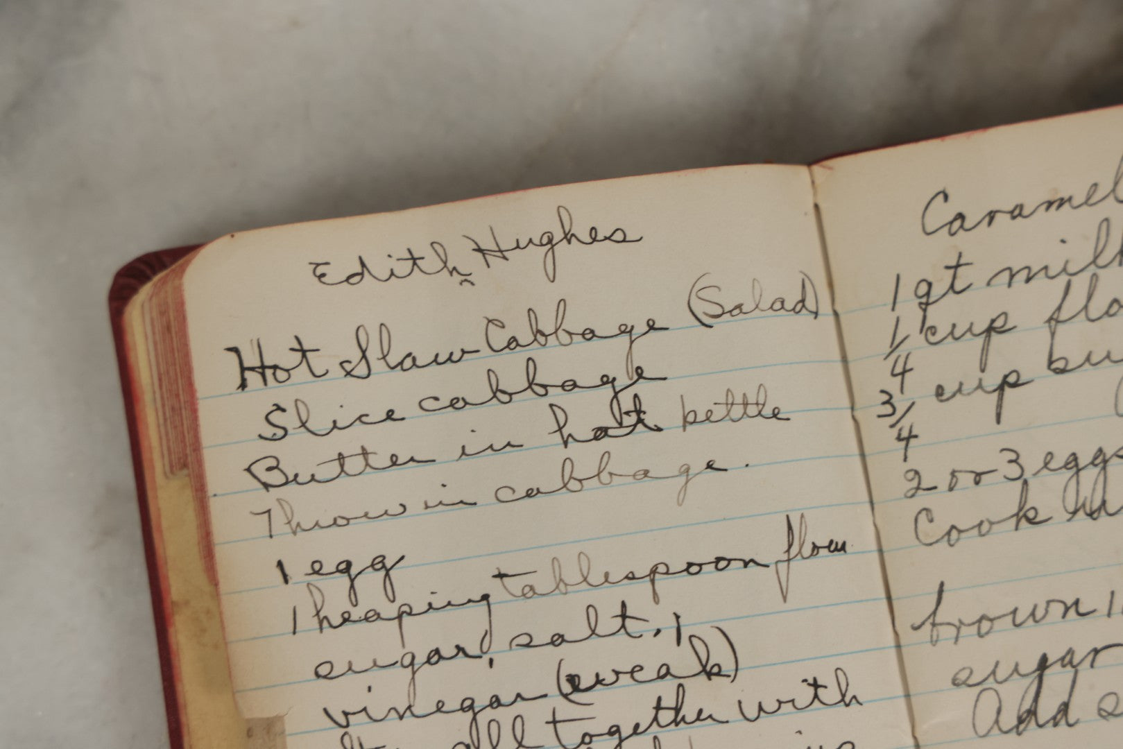 Lot 275 - Vintage Handwritten And Compiled Recipe Book With Red Plastic Binding And Hand-Cut Tabbed Pages, Containing 30+ Recipes