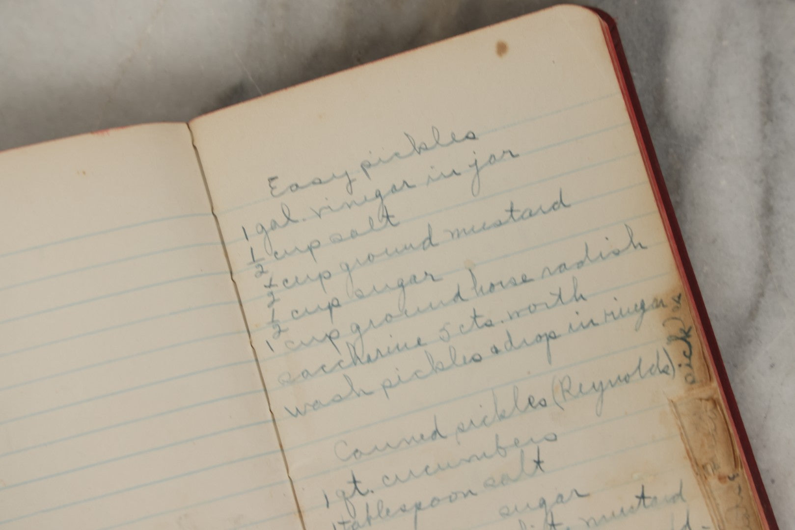 Lot 275 - Vintage Handwritten And Compiled Recipe Book With Red Plastic Binding And Hand-Cut Tabbed Pages, Containing 30+ Recipes