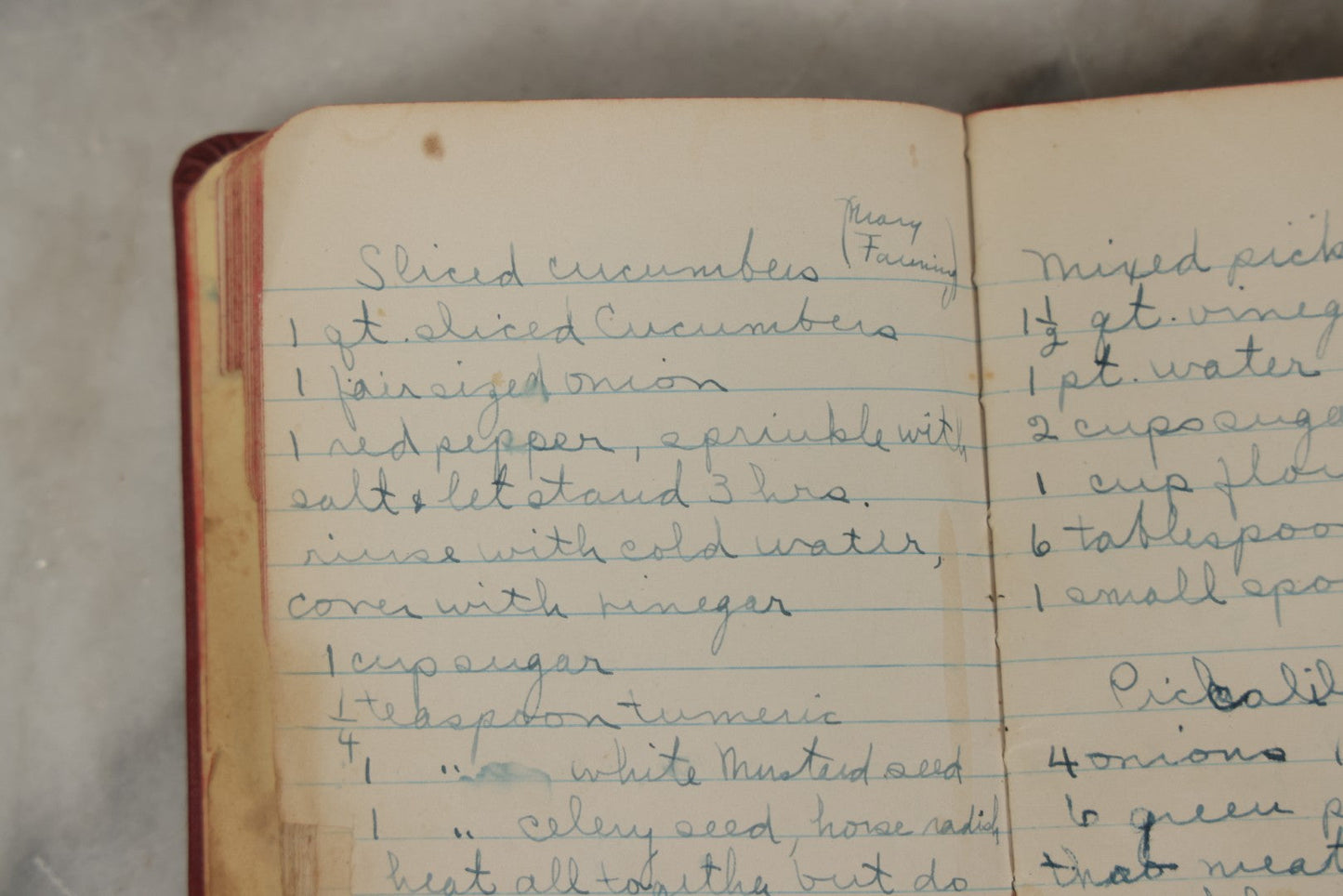 Lot 275 - Vintage Handwritten And Compiled Recipe Book With Red Plastic Binding And Hand-Cut Tabbed Pages, Containing 30+ Recipes