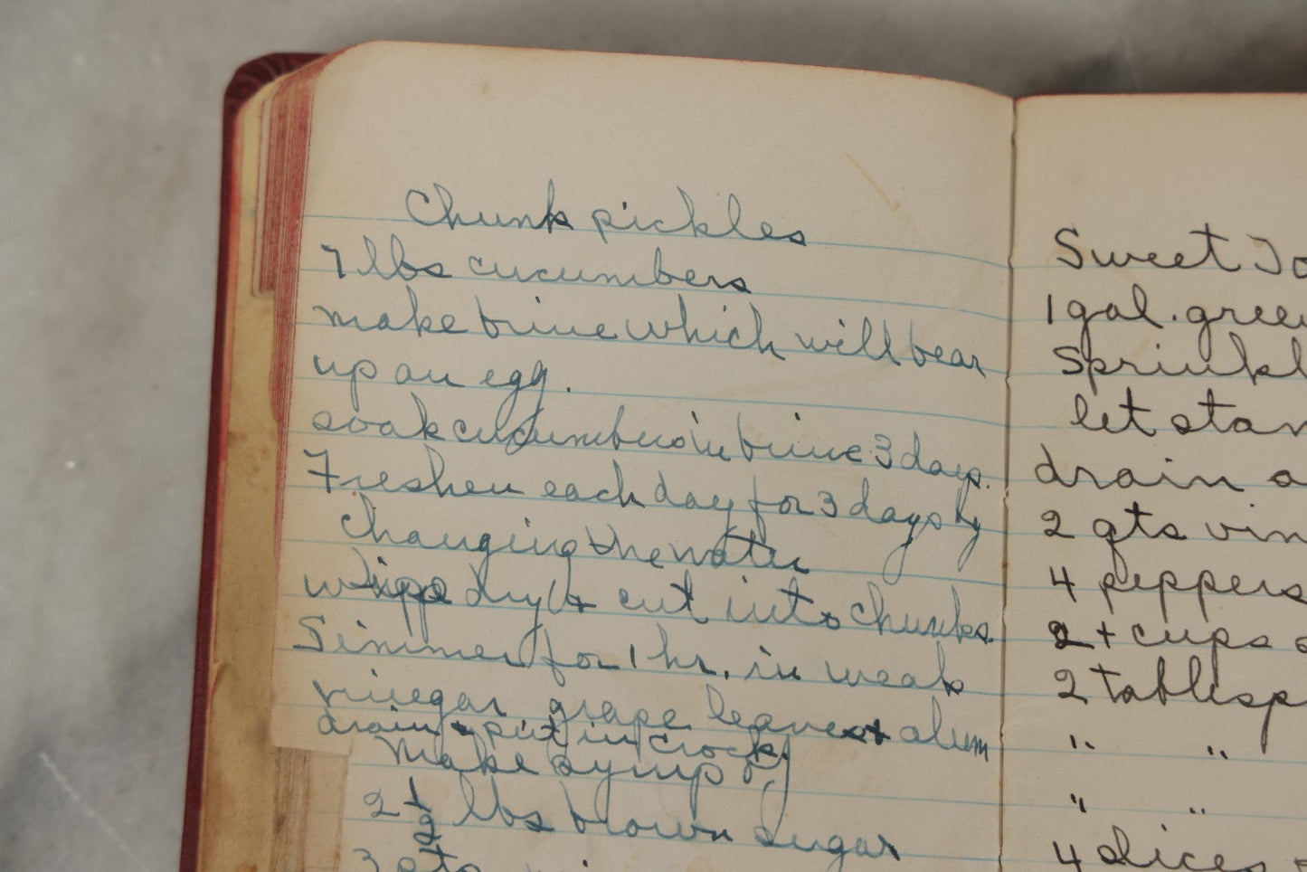 Lot 275 - Vintage Handwritten And Compiled Recipe Book With Red Plastic Binding And Hand-Cut Tabbed Pages, Containing 30+ Recipes