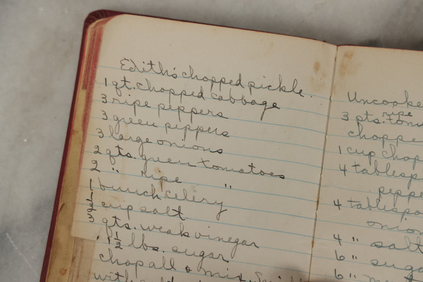 Lot 275 - Vintage Handwritten And Compiled Recipe Book With Red Plastic Binding And Hand-Cut Tabbed Pages, Containing 30+ Recipes