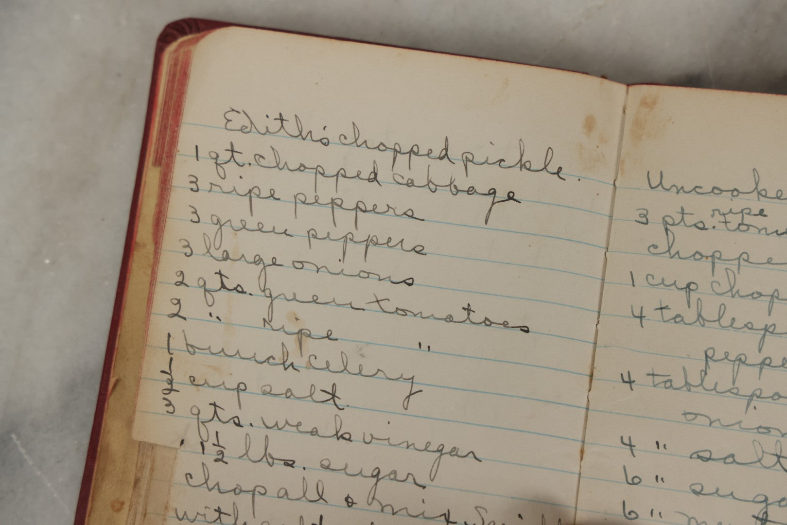 Lot 275 - Vintage Handwritten And Compiled Recipe Book With Red Plastic Binding And Hand-Cut Tabbed Pages, Containing 30+ Recipes