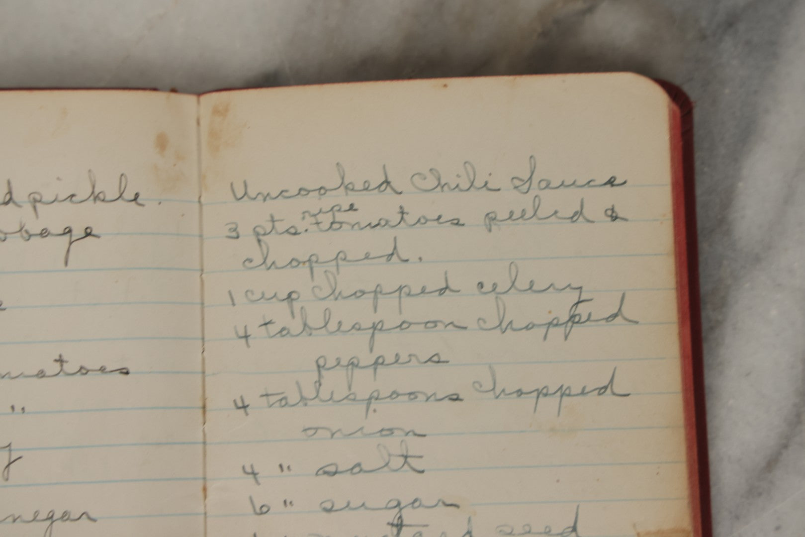 Lot 275 - Vintage Handwritten And Compiled Recipe Book With Red Plastic Binding And Hand-Cut Tabbed Pages, Containing 30+ Recipes