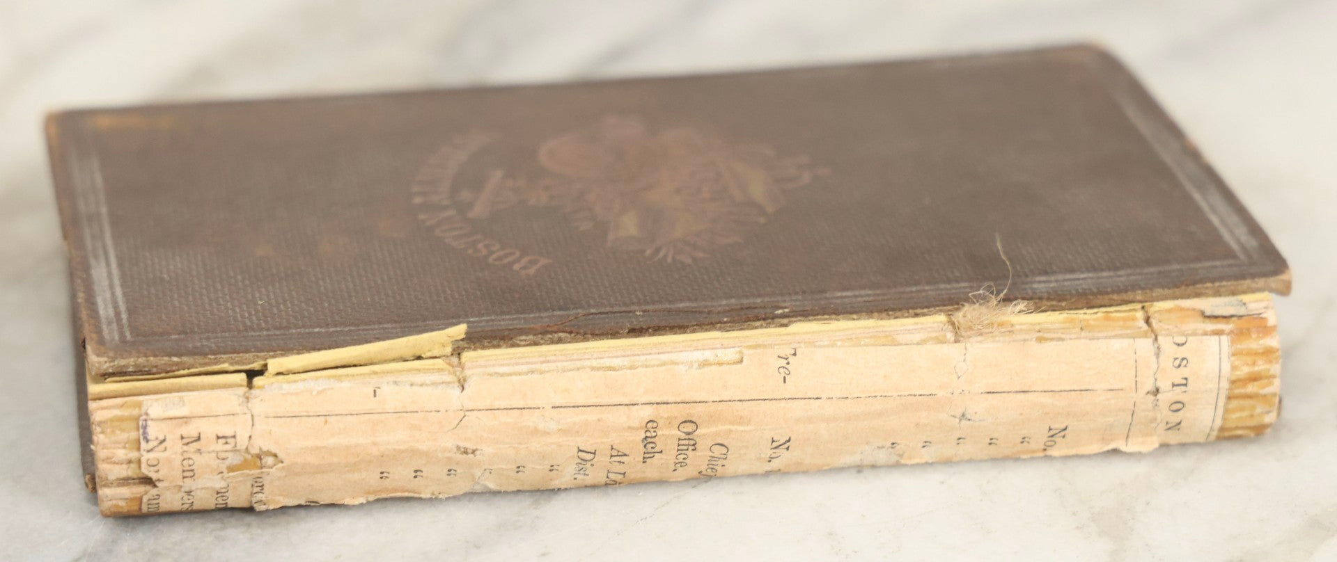 Lot 276 - "Boston Almanac 1861" Antique Illustrated Almanac Published In Boston, 1861, With Gilt Cover Design And Handwritten Monthly Memoranda, Note Poor Condition, Detached Covers