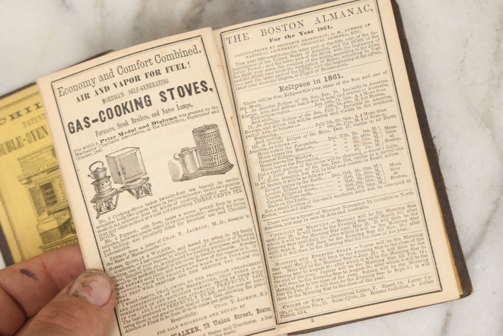 Lot 276 - "Boston Almanac 1861" Antique Illustrated Almanac Published In Boston, 1861, With Gilt Cover Design And Handwritten Monthly Memoranda, Note Poor Condition, Detached Covers