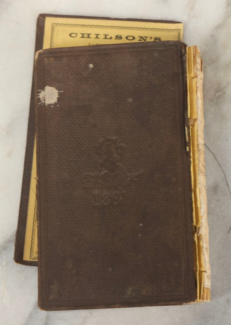 Lot 276 - "Boston Almanac 1861" Antique Illustrated Almanac Published In Boston, 1861, With Gilt Cover Design And Handwritten Monthly Memoranda, Note Poor Condition, Detached Covers