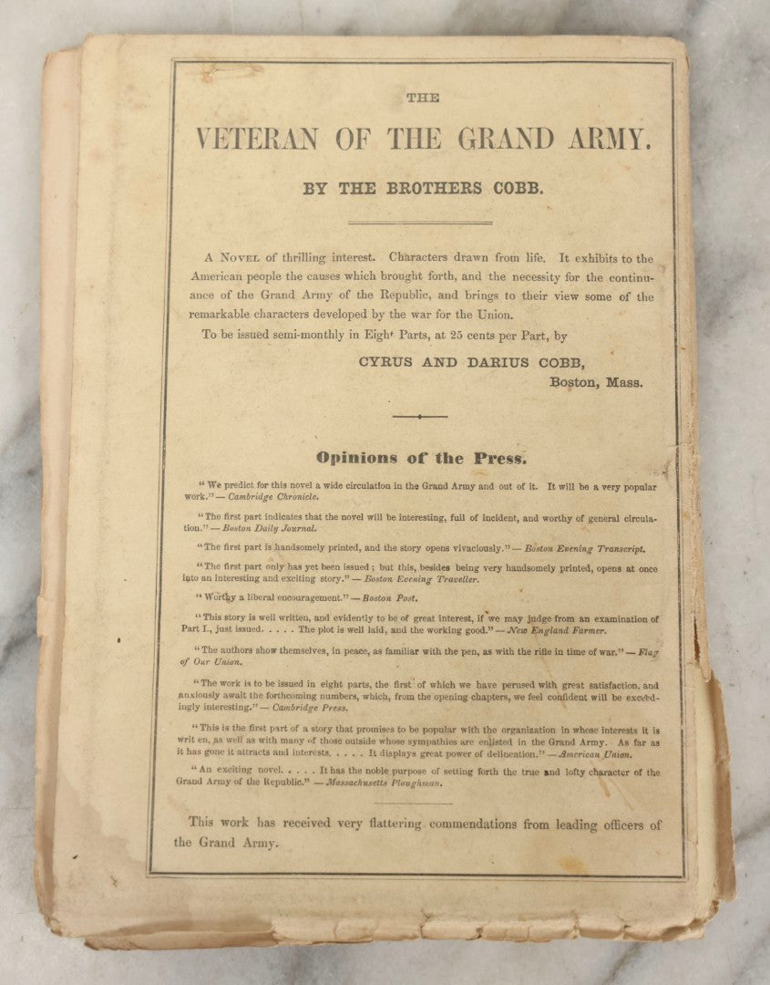 Lot 277 - "The Veteran Of The Grand Army" Part VI Antique Serialized Novel Installment By The Brothers Cobb, 1870, In Original Paper Cover