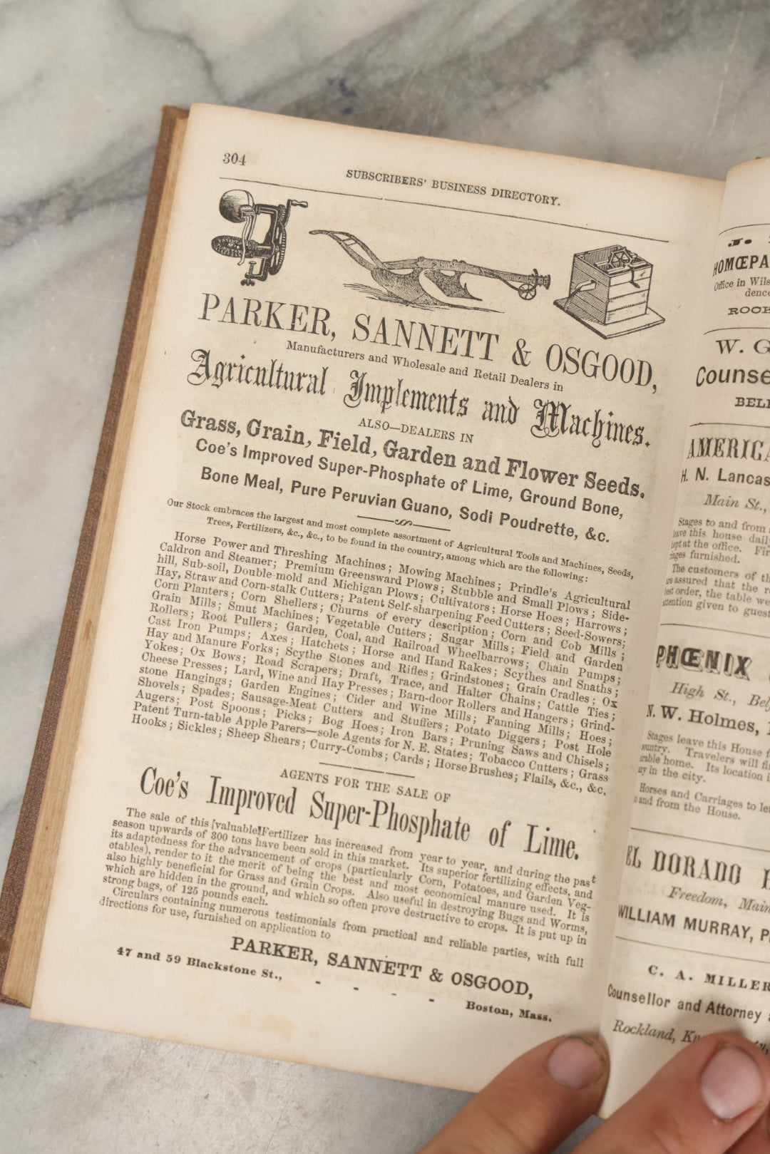 Lot 278 - "A Business Directory Of The Subscribers To The New Map Of Maine" Antique Reference Book Published By J. Chace Jr. & Co., Portland, Circa Mid To Late 19th Century