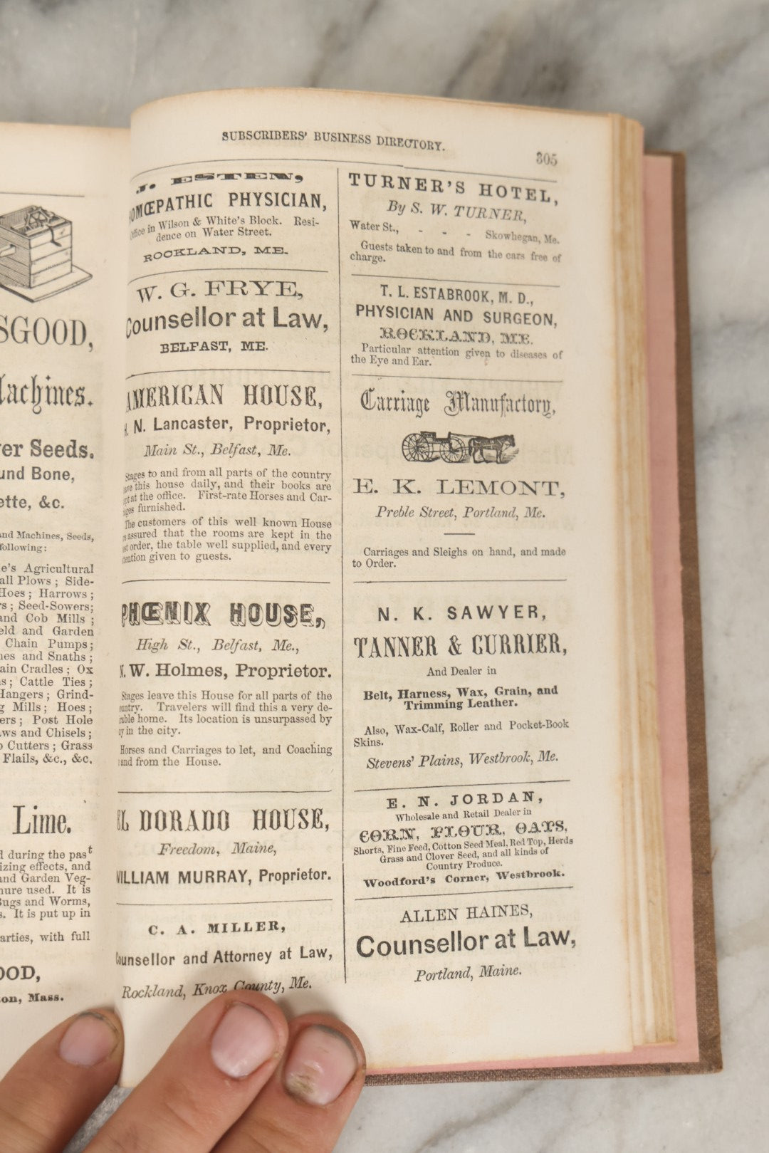 Lot 278 - "A Business Directory Of The Subscribers To The New Map Of Maine" Antique Reference Book Published By J. Chace Jr. & Co., Portland, Circa Mid To Late 19th Century