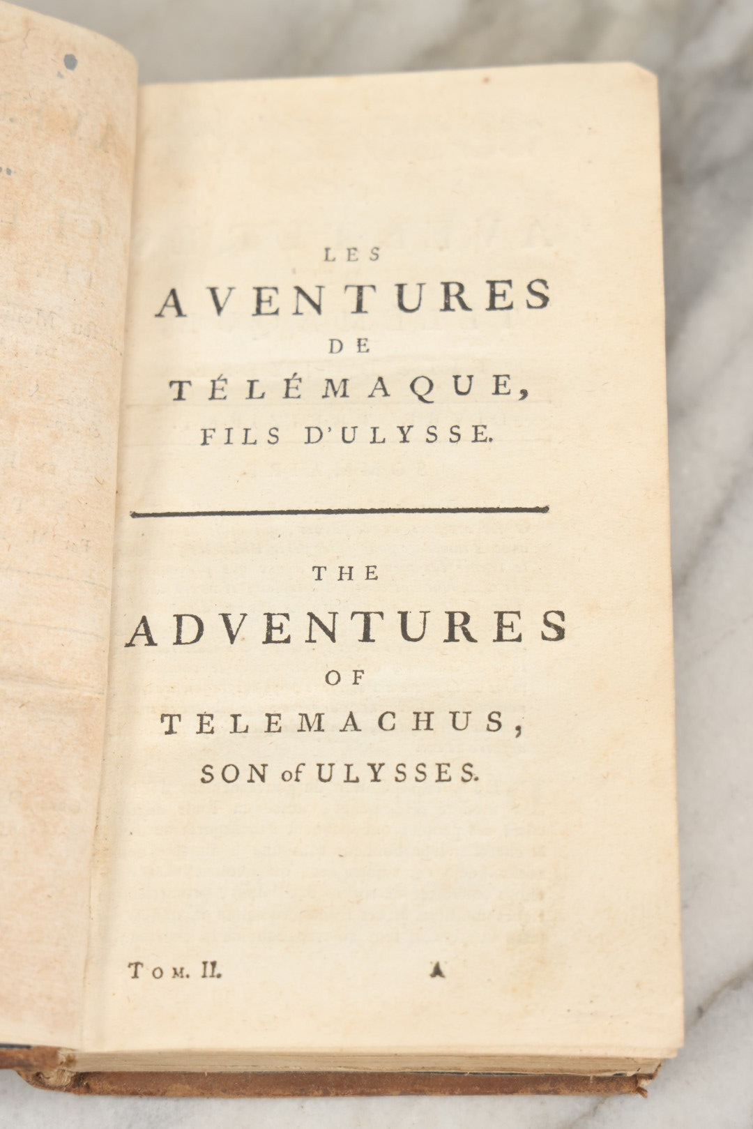 Lot 279 - "Les Aventures De Télémaque, Fils D'Ulysse" / "The Adventures Of Telemachus, Son Of Ulysses" Antique Bilingual French And English Book By François De Salignac De La Motte Fénelon, Volume II, Published By Delalain, Jeune, Libraire, Paris, 1792