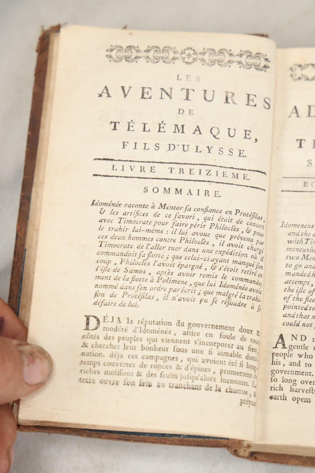 Lot 279 - "Les Aventures De Télémaque, Fils D'Ulysse" / "The Adventures Of Telemachus, Son Of Ulysses" Antique Bilingual French And English Book By François De Salignac De La Motte Fénelon, Volume II, Published By Delalain, Jeune, Libraire, Paris, 1792