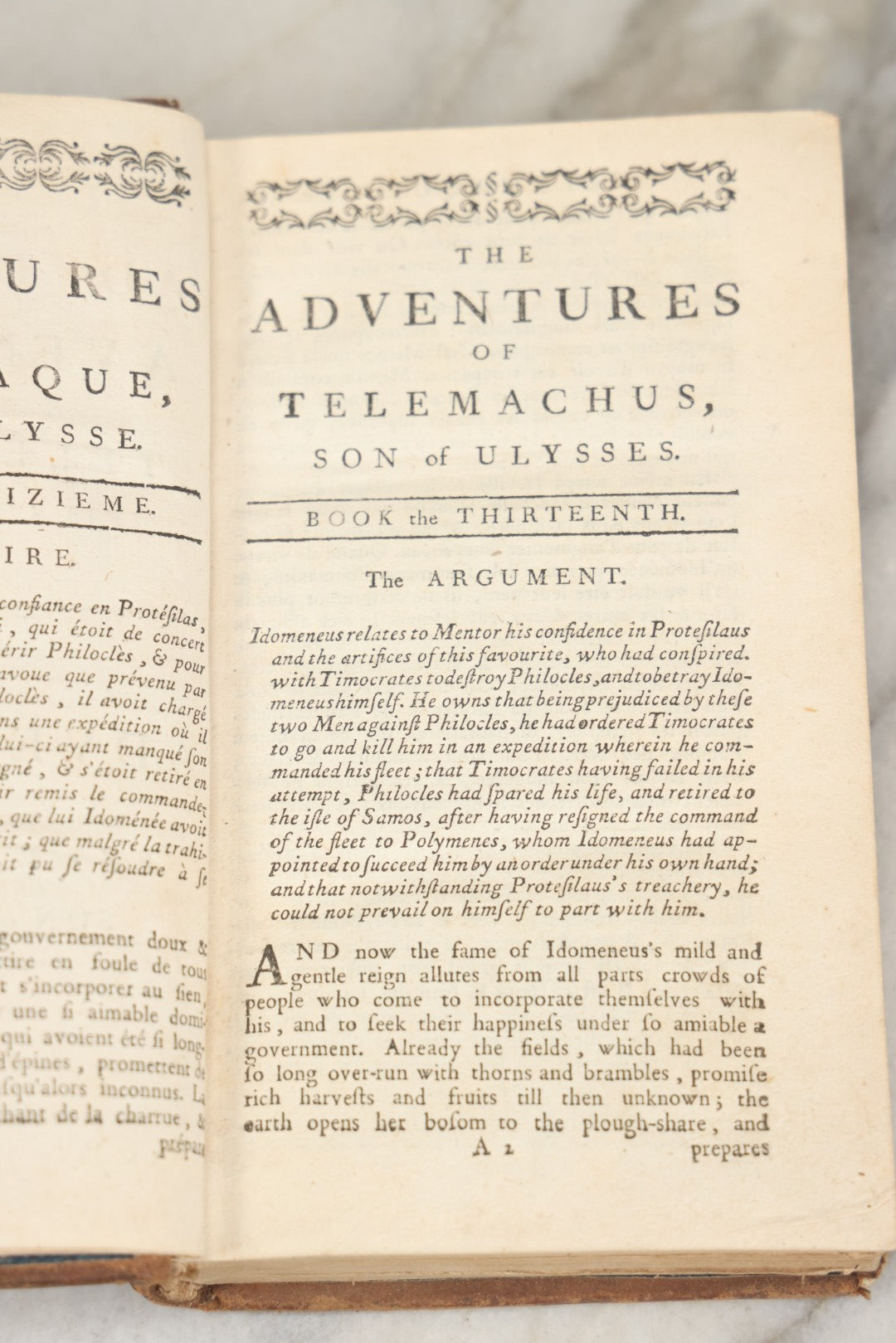 Lot 279 - "Les Aventures De Télémaque, Fils D'Ulysse" / "The Adventures Of Telemachus, Son Of Ulysses" Antique Bilingual French And English Book By François De Salignac De La Motte Fénelon, Volume II, Published By Delalain, Jeune, Libraire, Paris, 1792