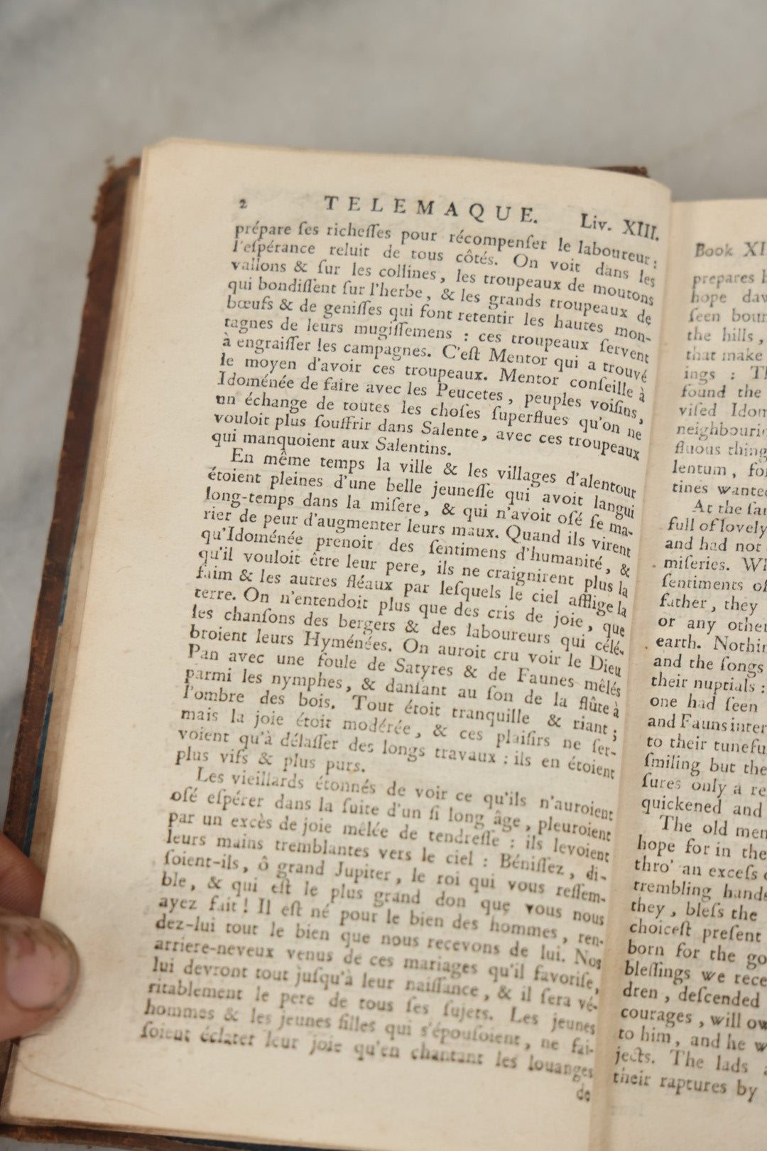 Lot 279 - "Les Aventures De Télémaque, Fils D'Ulysse" / "The Adventures Of Telemachus, Son Of Ulysses" Antique Bilingual French And English Book By François De Salignac De La Motte Fénelon, Volume II, Published By Delalain, Jeune, Libraire, Paris, 1792