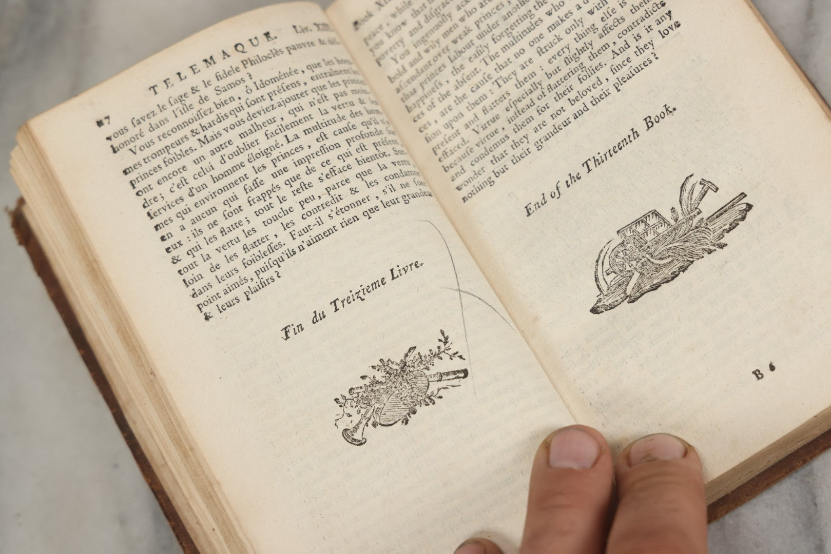 Lot 279 - "Les Aventures De Télémaque, Fils D'Ulysse" / "The Adventures Of Telemachus, Son Of Ulysses" Antique Bilingual French And English Book By François De Salignac De La Motte Fénelon, Volume II, Published By Delalain, Jeune, Libraire, Paris, 1792