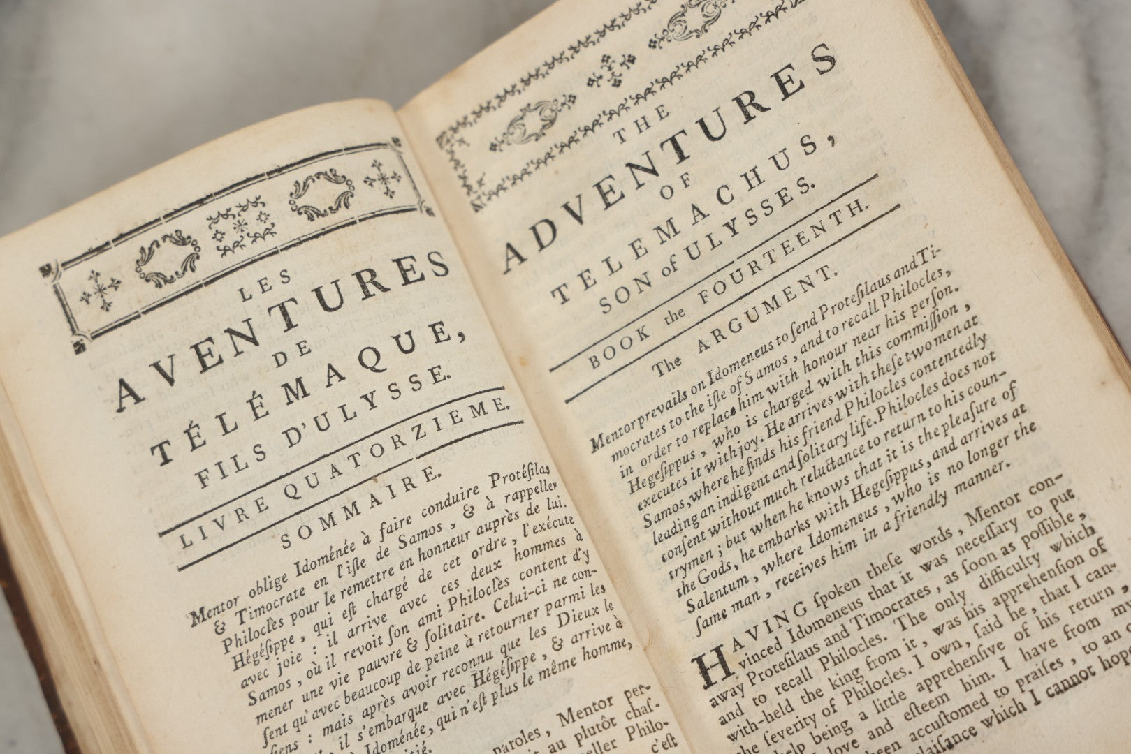 Lot 279 - "Les Aventures De Télémaque, Fils D'Ulysse" / "The Adventures Of Telemachus, Son Of Ulysses" Antique Bilingual French And English Book By François De Salignac De La Motte Fénelon, Volume II, Published By Delalain, Jeune, Libraire, Paris, 1792