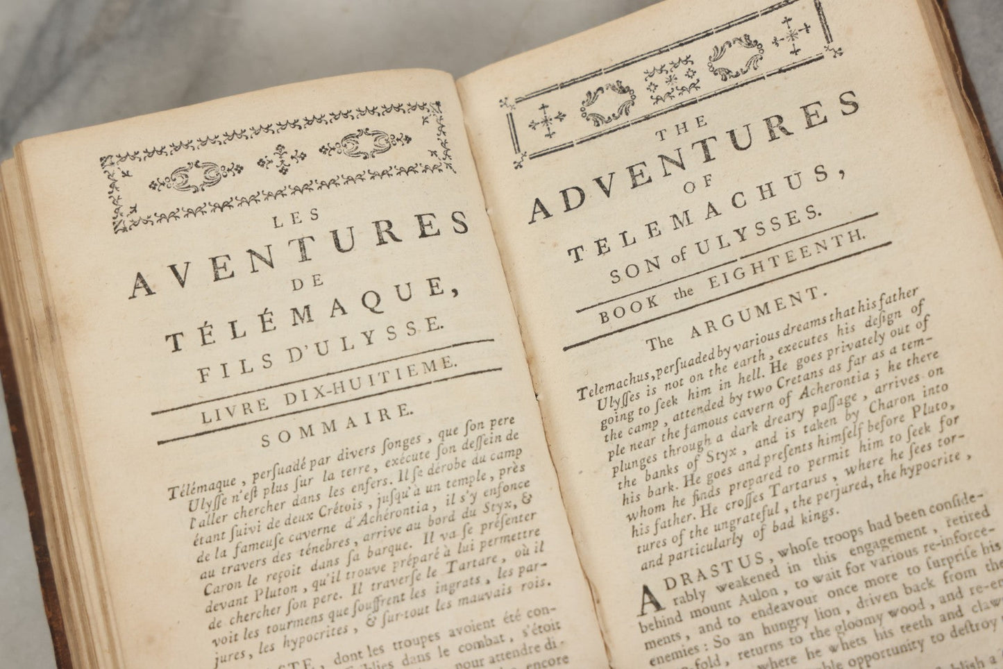 Lot 279 - "Les Aventures De Télémaque, Fils D'Ulysse" / "The Adventures Of Telemachus, Son Of Ulysses" Antique Bilingual French And English Book By François De Salignac De La Motte Fénelon, Volume II, Published By Delalain, Jeune, Libraire, Paris, 1792