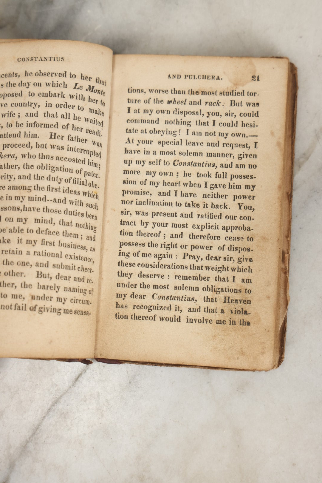 Lot 281 - "History Of Constantius And Pulchera; Or, Virtue Rewarded" Antique Moral Romance Book, Published By Amos B. Parker, Boston, 1821