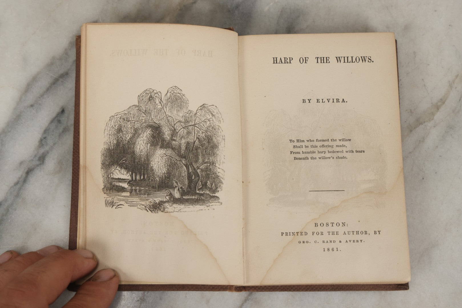 Lot 289 - "Harp Of The Willows" Antique Collected Poetry Book By Elvira, Published By Geo. C. Rand & Avery, Boston, 1861, With Gilt And Debossed Harp Design On Front Cover