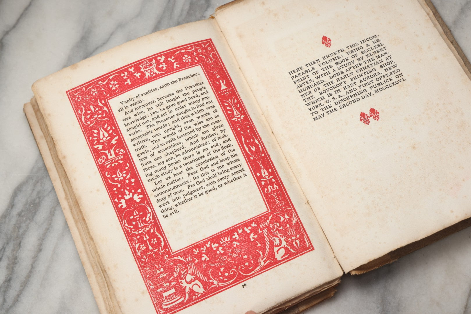 Lot 297 - "The Journal Of Koheleth: Being A Reprint Of The Book Of Ecclesiastes With An Essay By Elbert Hubbard" Antique Limited Edition Book, Roycroft Printing Shop, 1896, Note Front Cover Detached