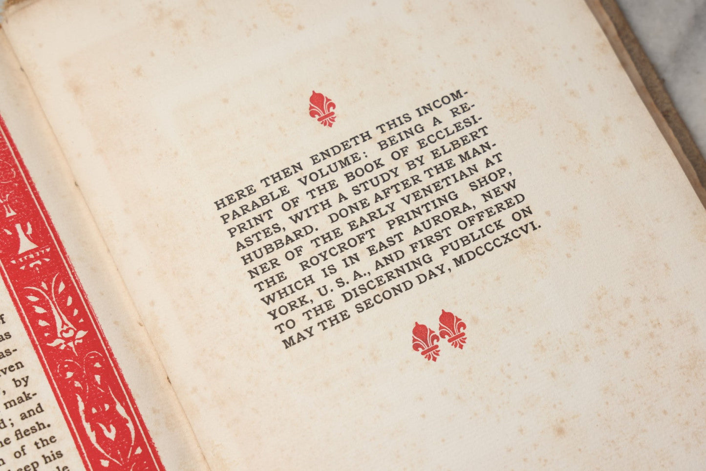Lot 297 - "The Journal Of Koheleth: Being A Reprint Of The Book Of Ecclesiastes With An Essay By Elbert Hubbard" Antique Limited Edition Book, Roycroft Printing Shop, 1896, Note Front Cover Detached